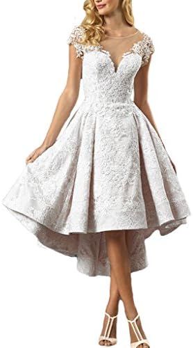 High Low Wedding Bridal Dresses Cap Sleeves Lace Appliques Romantic 2017 New Wedding Gowns by Sogala