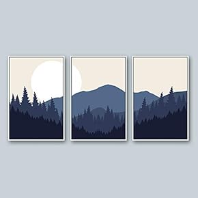 3 Piece Framed Canvas Wall Art for Living Room, Bedroom Mountain Landscape Illustration XVII Canvas Prints for Home Decoration Ready to Hang - 16"x24"x3 Panels