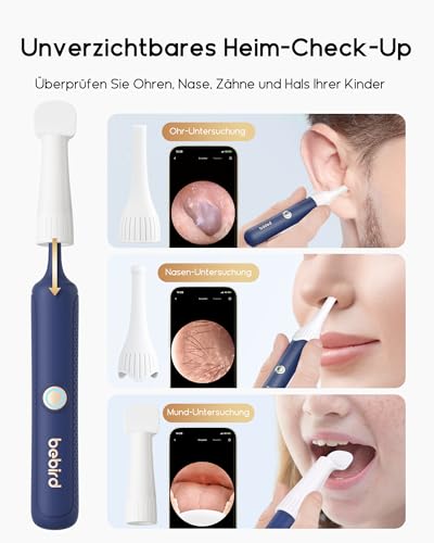 BEBIRD Earsight Plus R37R Kit De Ferramentas Para Limpeza e Remoção De Cera Do Ouvido, Câmera Otoscópica Flexível Com Luz, Pinça Sem Fio Para Remoção De Cera Do Ouvido (Azul)