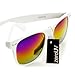 zeroUV Flat Matte Reflective Flash Color Lens Large Horn Rimmed Style Sunglasses - UV400 (White Rainbow)