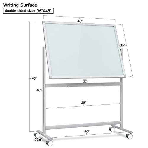 Mobile Glass Whiteboard Dry Erase Glass Board 48x36 Large Rolling
