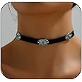 Gtrlums Turquoise Choker Necklace for Women Gothic Black Velvet Choker Necklace Boho Black Choker Necklaces Vintage Western Turquoise Choker Necklaces Cosplay Jewelry