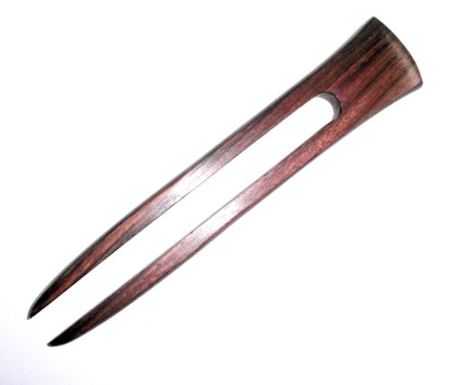 JWL (1) Rosewood Two Prong 6 Inch Straight Hair Stick Pick Pic Pin Fork - Hawaiian Style