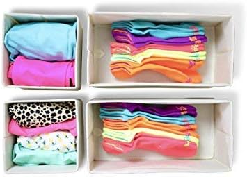 Adorn Home Essentials| Foldable Fabric Organizer Boxes | Drawer, Closet, Dresser Organizers| 4-Piece Set | Beige Color