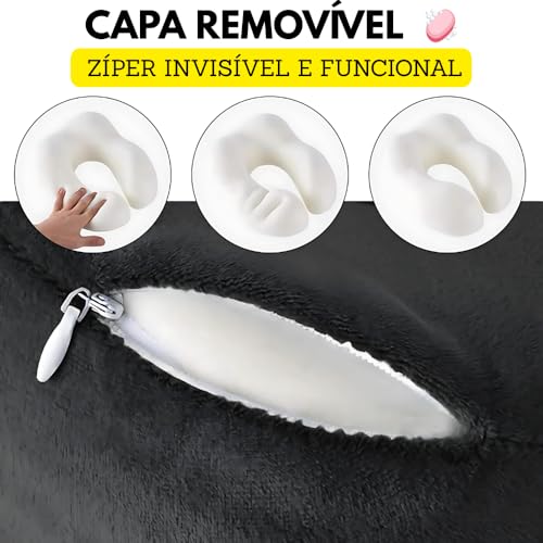 Travesseiro de Pescoço Formato U para Viagem Avião Carro Ônibus Almofada Ortopédica Ergonômica com Espuma Viscoelástica para Cervical, Cabeça e Pescoco Adulto - NRSHOP (Preto)
