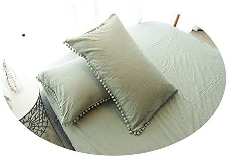 Amazon Com 2 Pack Queen Size Pillow Shams With Poms Fringe Pure Cotton Sage Green 20x30 Inch Kitchen Dining