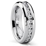 6MM Ladies Eternity Titanium Ring Cubic Zirconia Wedding Band with CZ size 10