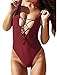 Zero City Women's Monikini Swimsuit One Piece Sexy Cute Bathing Suits Lace-up U Back, Burgundy, X-Large