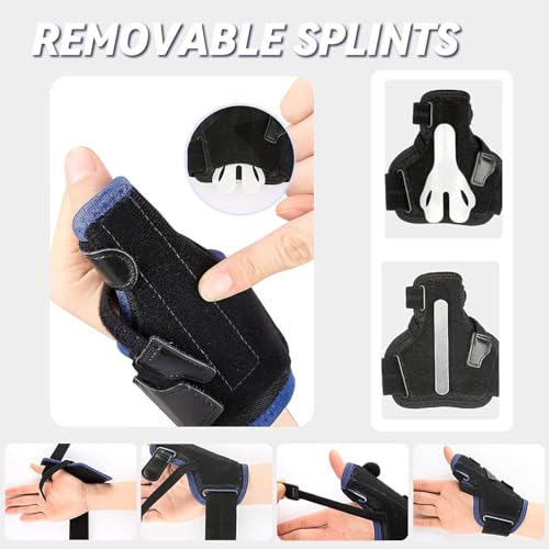 LBOYLOVE® 2 in 1 Thumb Brace, Removable Thumb Spica Splint Left Right Hand with 3 Level Stability, Reversible Thumb Support for CMC, Trigger Thumb (Blue)