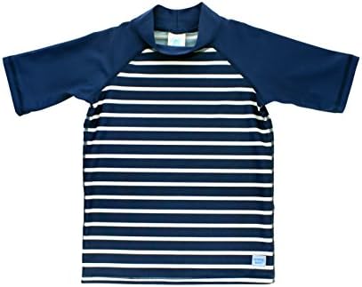 RuggedButts Baby/Toddler Boys Short Sleeve Striped Rash Guard Swim Shirt with UPF 50+ Sun Protection