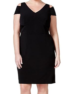 Calvin Klein Womens Plus Sheath Cold-Shoulder Dress Black 14W!