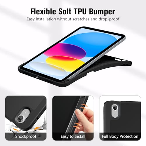 ProCase iPad A16 11th/10th Generation Case (2025/2022) with 1 Screen Protector, Pencil Holder, Soft TPU, Support Touch ID and Auto Wake/Sleep - Black