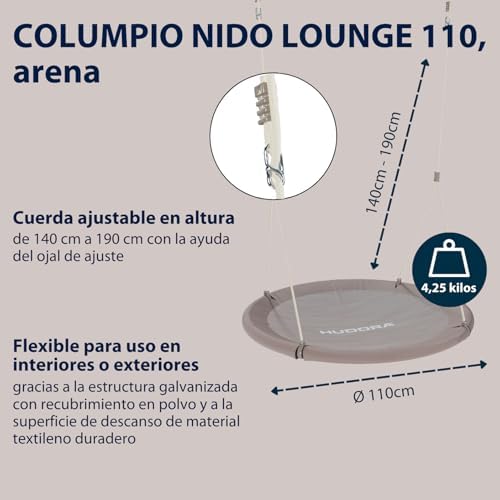 Baloiço do Ninho do Salão - Areia - Baloiço de altura ajustável com diâmetro de 110cm para até 150kg - Baloiço suspenso com assento fechado