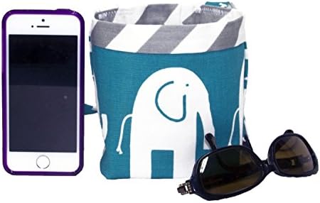 Car Cellphone Caddy - CENTER CONSOLE GEARSHIFT Style (TURQUOISE ELEPHANTS/ GRAY CHEVRON BAND) Wipeable Oilcloth Lining by GreenGoose Car Bags (Tall)