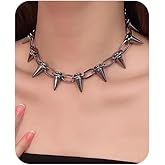 Egfyqzbryn Silver Punk Spiked Chokers Necklaces Rivet Goth Necklaces Chokers with Spikes and Chain Streetwear jewelry Hard Rock Style Men Women Party Night Club Costume Accessories