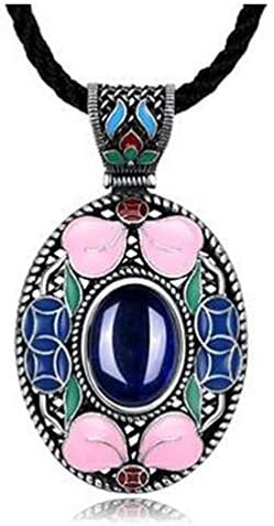 Guanta National Retro Creative Arts Corundum Female Necklace(Blue)