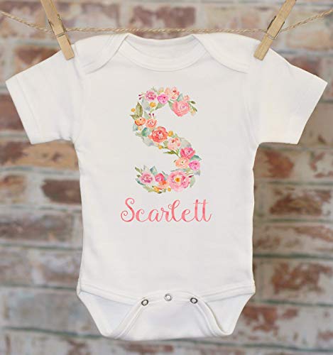 Flower Monogram Personalized Onesie®, Custom Baby Onesie, Monogram Onesie, Customized Baby Gift, Boho Baby Bodysuit, Take Home Outfit