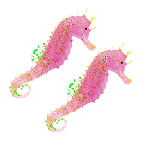 baomaba Sea Horse Ornament 2PC Aquarium Fish Tank Landscaping Decor Glowing Effect Animal (Pink)