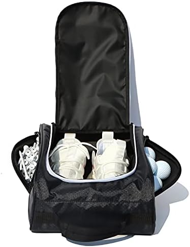 Golf Shoe Bag, Outdoor Zippered Carrier Bags with Ventilation for Women and Men, Sport Shoes Bag with External Pockets for golf accessories(Black)