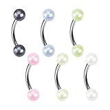 Stainless Steel Eyebrow Curve Ring with Pearlish Coat Acrylic Balls - 16GA 5/16