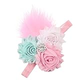 DZT1968(TM)Baby Girl Narrow Turban Headband Head Wrap Hair Band With Rhinestone Flower Feather (Blue)