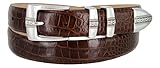 Brandon Italian Calfskin Leather Designer Dress Golf Belt for Men (36, Alligator Brown)