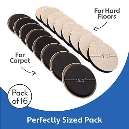 MIGHTY MONKEY Furniture Sliders, 16 Pack, Carpet and Hard Floors