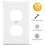 Outlet Covers, White Wall Plates Light Switch Power Plug Cover, 1-Gang Duplex Decorative Electrical Plate Kit, Unbreakable Polycarbonate Material, Standard Size Replacement Faceplates, 12 Pack