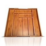 Baboon Bamboo Utensil Drawer Organizer, Adjustable Cutlery Utensil Holder, 18 x 2-Inch