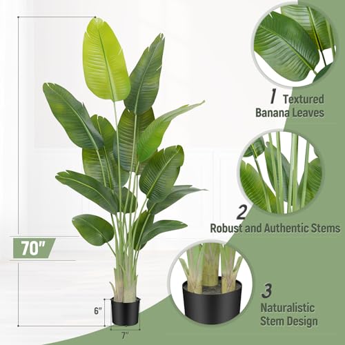 Keeplush Artificial Plant Bird of Paradise 180 cm High Indoor Artificial Plant with 13 Leaves, Large Outdoor Artificial Tree for Indoor Home Living Room Office Bedrooms Garden Verandas (2Pack)