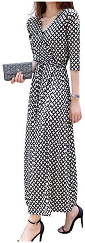 [ライオンガーデン] カシュクール ワンピース リボン きれいめ スリット入り ロング丈 S ~ 2XL レディース