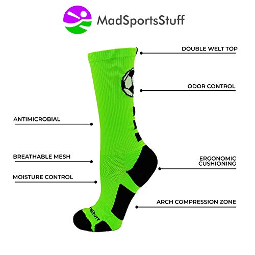 image for MadSportsStuff Soccer Ball Crew Socks (Neon Green/Black, Medium), girl