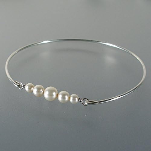 Swarovski Simulated 5 Pearl Wedding Bangle Bracelet- ss