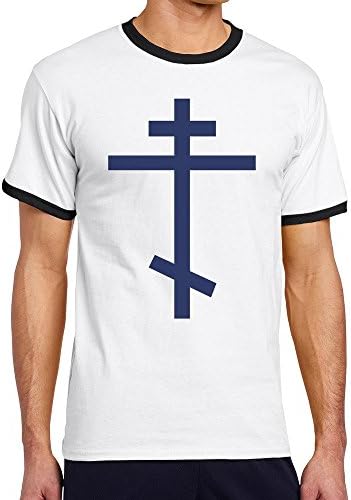 Men's Cool Russian Orthodox Cross Contrast Ringer Tshirt XXL Black