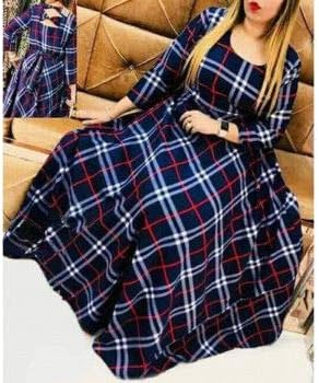 AAKRITHI Crepe Blue Stitched Checkered Print Anarkali Kurti
