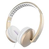 On Ear Headphones with Mic, Jelly Comb Foldable Corded Headphones Wired Headsets with Microphone, Volume Control for Cell Phone, Tablet, PC, Laptop, MP3/4, Video Game (Gold)