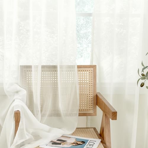 BGMENT SHEER LINEN CURTAINS FOR LIVING ROOM 2 PANELS SET, SEMI SHEER CURTAINS 120 INCH LENGTH FOR BEDROOM LIGHT FILTERING CURTAINS & DRAPES WITH GROMMET, EACH 2 PANELS, 52 X 120 INCH, CREAM WHITE