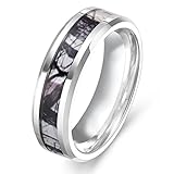 TIGRADE 6mm/8mm Titanium Rings Camouflage Mosaic Pattern Inlay Wedding Band Comfort Fit Size 5-13
