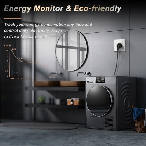 BSEED Smart Plug with Glass, WiFi Wall Plugs with Energy Meter, Remote Control and Timer, Neutral Cable Required, 1 WiFi Plug with Measurement, 86 mm White