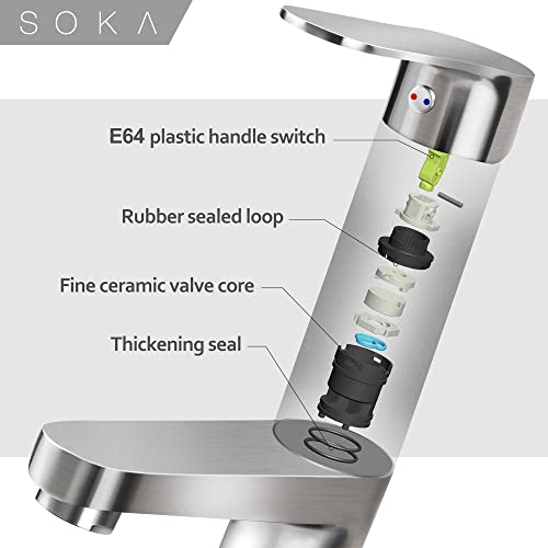 SOKA Bathroom Sink Faucet, Straight Head, Brushed Nickel Pricepulse