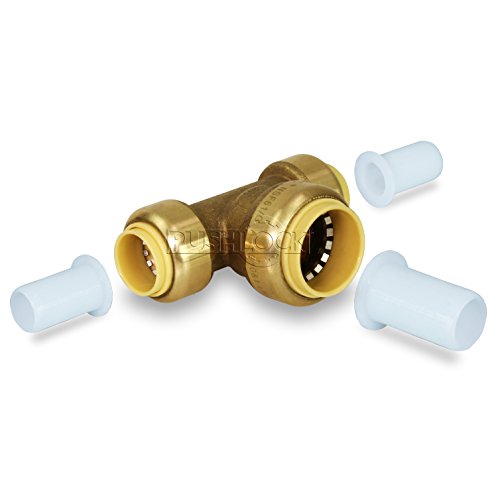 Everflow Supplies Pushlock UPET121234 1/2 Inch x 1/2 Inch x 3/4 Inch Long Push Tees Push-Fit Fittings, Made W/ Lead Free DZR Forged Brass, Connect PEX, CPVC & Copper, Pre-Lubricated Quick Installation