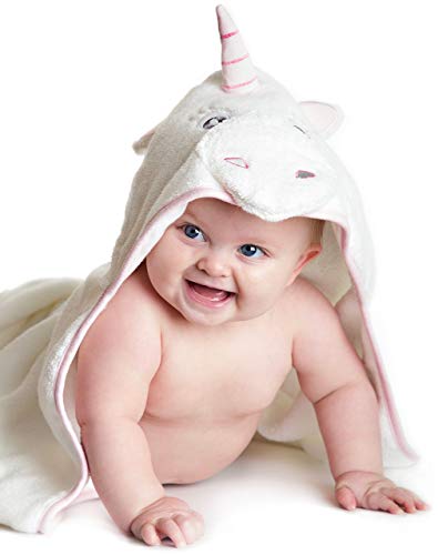 Hooded Baby Towel Pink Unicorn, Natural Cotton (Pink, Small) Soft and Absorbent Bath Towels with Hood for Babies, Toddlers, Perfect Baby Shower Gift for Girls by Little Tinkers World