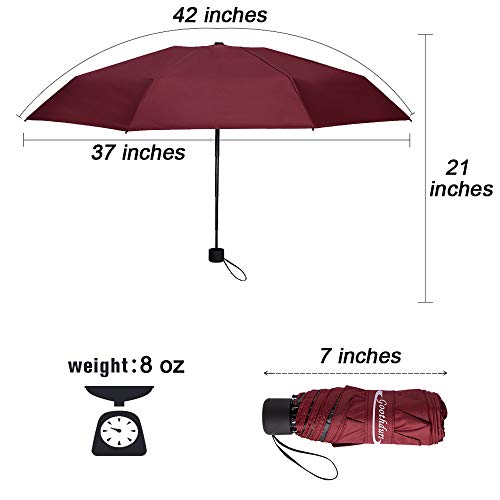 Goothdurs Travel Mini Umbrella - Compact Small Sun & Rain Windproof Umbrellas for Women Men with 95% Anti-UV Portable Lightweight Outdoor Parasol