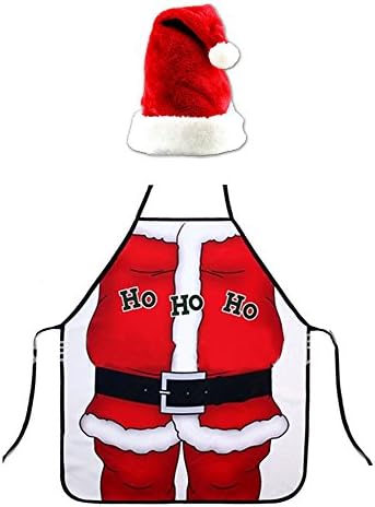 Funny Christmas Apron, Hilarious Santa Claus Apron and Plush Christmas Hat Red Christmas Cap Santa Cosplay Costume for Adults Kids Children by DomeXmas