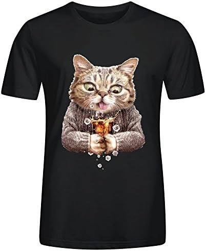 Cat Soft Drink Men's cotton T shirt O neck Black