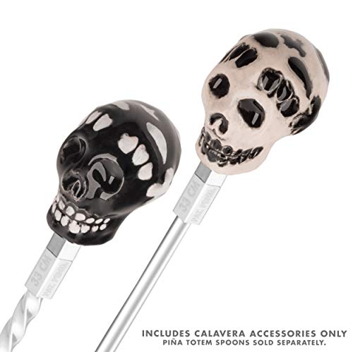 Piña Barware Totem Modular Cocktail Stirrer - Handmade Peruvian Ceramic Calavera"Sugar Skull" Accessory (Set of 2 - Black & White)