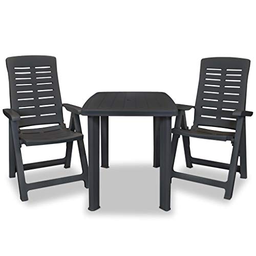 vidaXL Bistroset 3-TLG. Balkonset Balkonmöbel Gartenmöbel Gartengarnitur Gartenset Sitzgruppe Tisch 2 Stühle Klappstuhl Kunststoff Anthrazit – Bild 3