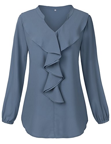 HNNATTA Blouse for Women Party, Office Ladies Wear to Work Tops Ruffle Blouse Chiffon Double Layered Front Tees Blue XX-Large