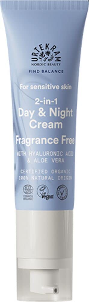 Urtekram Day and Night Face Cream for sensitive skin - 2-in-1 - Fragrance Free - Find Balance - Vegan,Organic, Moisturizing, Natural Origin, 50ml