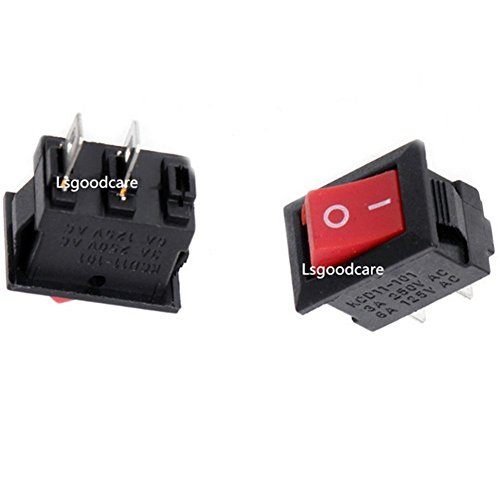 Lsgoodcare On/Off Rocker Switch, Mini Boat Switch 3A/250V, 6A/125V 2Pin SPST Snap Press Button Mini Rocker Switch for Car Auto Boat Household Appliances, Red, Pack of 50